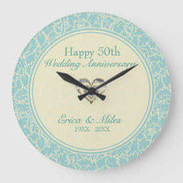 Pastel Blue en Kreme Floral Damaskers Grote Klok