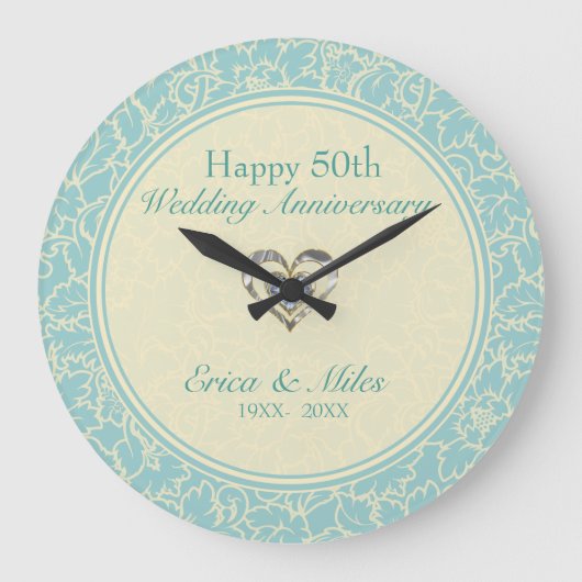 Pastel Blue en Kreme Floral Damaskers Grote Klok (Voorkant)