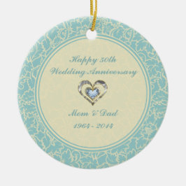Pastel Blue en Kreme Floral Damaskers Keramisch Ornament