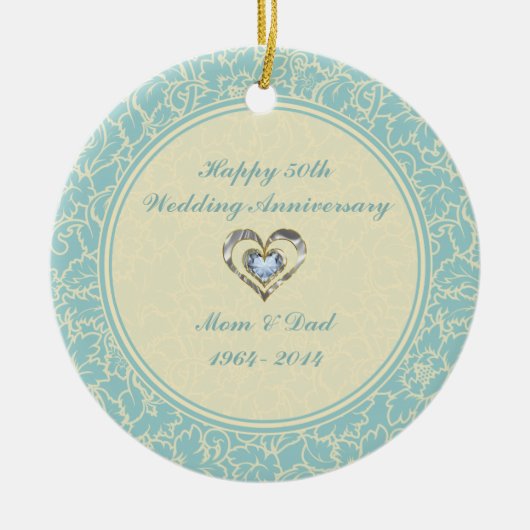 Pastel Blue en Kreme Floral Damaskers Keramisch Ornament (Voorkant)
