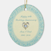 Pastel Blue en Kreme Floral Damaskers Keramisch Ornament (Links)