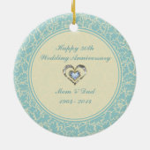 Pastel Blue en Kreme Floral Damaskers Keramisch Ornament (Achterkant)