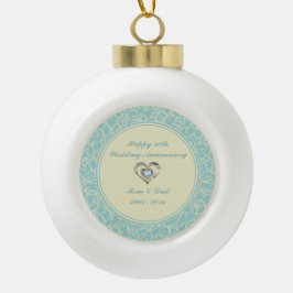 Pastel Blue en Kreme Floral Damaskers Keramische Bal Ornament