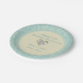 Pastel Blue en Kreme Floral Damaskers Papieren Bordje (Gekanteld)