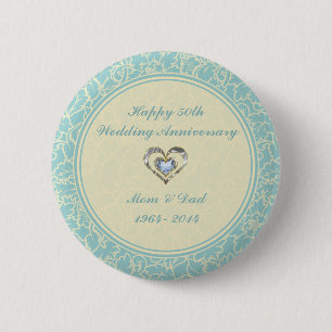 Pastel Blue en Kreme Floral Damaskers Ronde Button 5,7 Cm