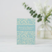 Pastel Blue en Kreme Floral Damaskers Visitekaartje (Staand voorkant)