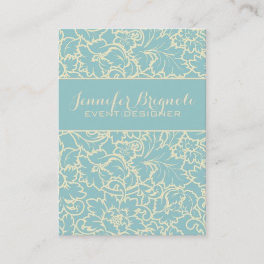 Pastel Blue en Kreme Floral Damaskers Visitekaartje (Voorkant)