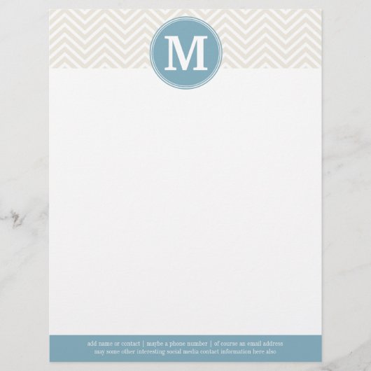 Pastel Blue en Linen Chevrons Aangepaste Monogramm Briefhoofd Ontwerp (Voorkant)