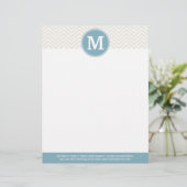 Pastel Blue en Linen Chevrons Aangepaste Monogramm Briefhoofd Ontwerp (Staand voorkant)