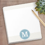 Pastel Blue en Linen Chevrons Aangepaste Monogramm Notitieblok<br><div class="desc">Een trendy,  geometrisch patroon in neutrale,  subtiele kleuren.</div>