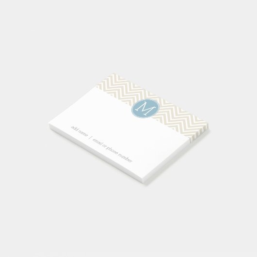 Pastel Blue en Linen Chevrons Aangepaste Monogramm Post-it® Notes (Schuin)