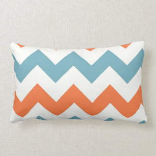Pastel Blue en Oranje Chevron Stripes Kussen