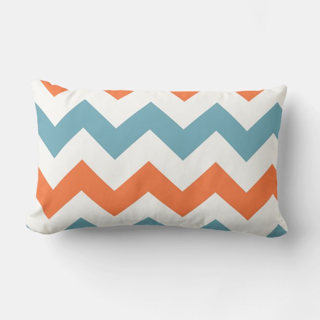 Pastel Blue en Oranje Chevron Stripes Kussen (Voorkant)