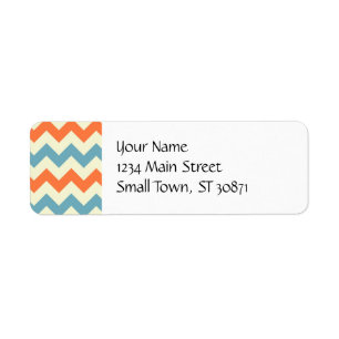 Pastel Blue en Oranje Chevron Stripes Zig Zags Etiket