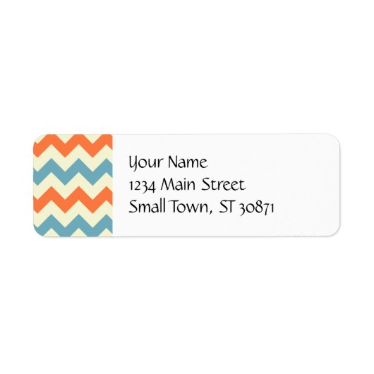 Pastel Blue en Oranje Chevron Stripes Zig Zags Etiket (Voorkant)