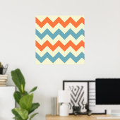 Pastel Blue en Oranje Chevron Stripes Zig Zags Poster (Thuiskantoor)