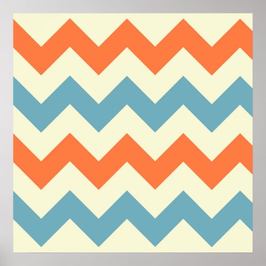 Pastel Blue en Oranje Chevron Stripes Zig Zags Poster (Voorkant)