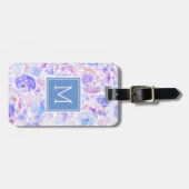 Pastel Blue en Paarse Floral Custom Monogramma Bagagelabel (Voorkant horizontaal)