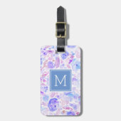 Pastel Blue en Paarse Floral Custom Monogramma Bagagelabel (Voorkant verticaal)