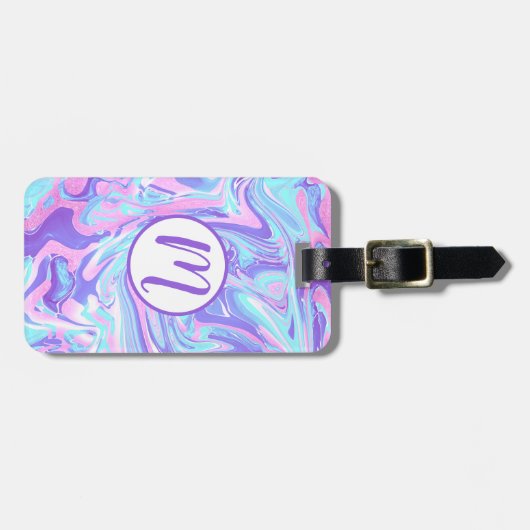 Pastel Blue en Paarse marmer vloeibare textuur Bagagelabel (Voorkant horizontaal)