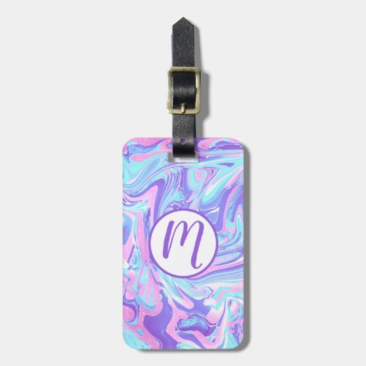Pastel Blue en Paarse marmer vloeibare textuur Bagagelabel (Voorkant verticaal)