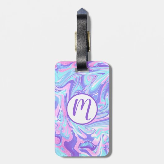 Pastel Blue en Paarse marmer vloeibare textuur Bagagelabel (Achterkant verticaal)
