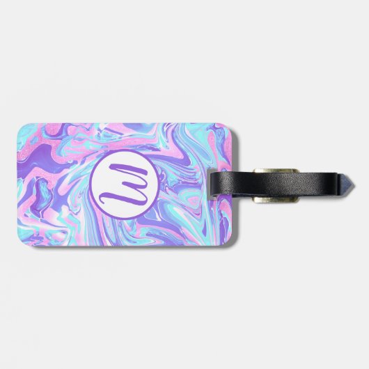 Pastel Blue en Paarse marmer vloeibare textuur Bagagelabel (Achterkant horizontaal)