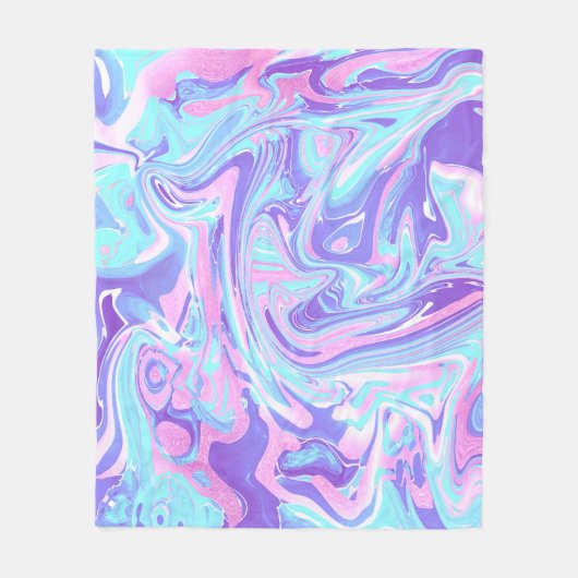 Pastel Blue en Paarse marmer vloeibare textuur Fleece Deken (Voorkant)