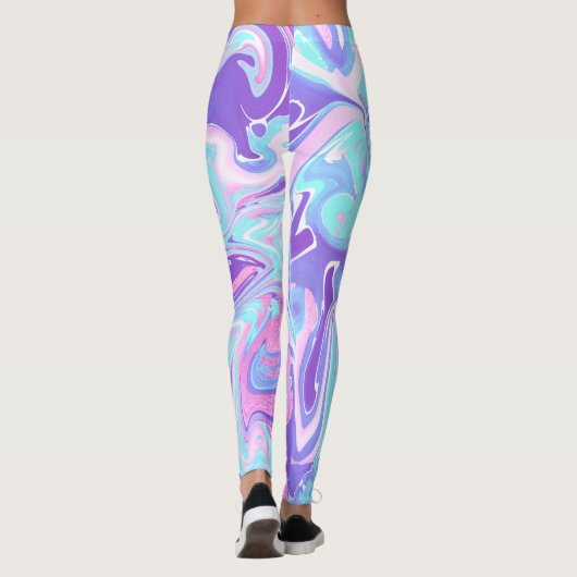 Pastel Blue en Paarse marmer vloeibare textuur Leggings (Achterkant)