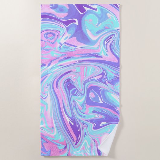 Pastel Blue en Paarse marmer vloeibare textuur Strandlaken (Voorkant)