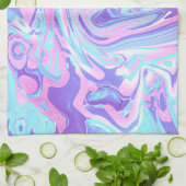 Pastel Blue en Paarse marmer vloeibare textuur Theedoek (Gevouwen)