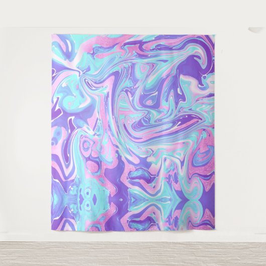 Pastel Blue en Paarse marmer vloeibare textuur Wandkleed (Voorkant)