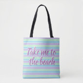 Pastel Blue en Paarse Stripes Beach Quote Tote Bag (Voorkant)
