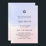 Pastel Blue en roze Waterverf | Bat Mitzvah Kaart<br><div class="desc">Deze stijlvolle en trendy Bat Mitzvah of Bar Mitzvah uitnodigingen zijn voorzien van een lichtblauwe en roze wasachtergrond voor de waterverf. Uw informatie verschijnt in een mengeling van donkerdere,  marineschuine handgeschreven manuscripttypografie en moderne sans serif tekst,  en er is ook een Ster van David.</div>