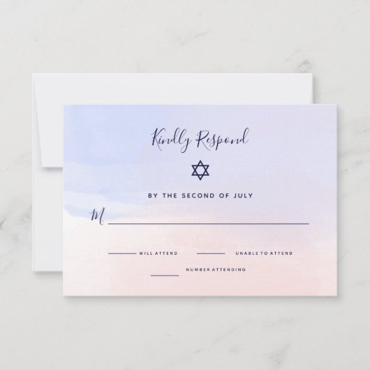 Pastel Blue en roze Waterverf | Bat Mitzvah RSVP Kaartje (Voorkant)