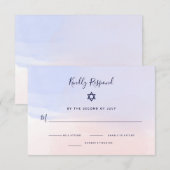 Pastel Blue en roze Waterverf | Bat Mitzvah RSVP Kaartje (Voorkant / Achterkant)
