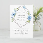 Pastel Blue en Sage Green Geometric Wedding Kaart (Staand voorkant)