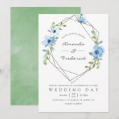 Pastel Blue en Sage Green Geometric Wedding Kaart (Voorkant / Achterkant)