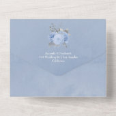 Pastel Blue en Silver  Roos Wedding All In One Uitnodiging (Achterkant)