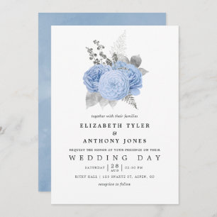 Pastel Blue en Silver  Roos Wedding Kaart
