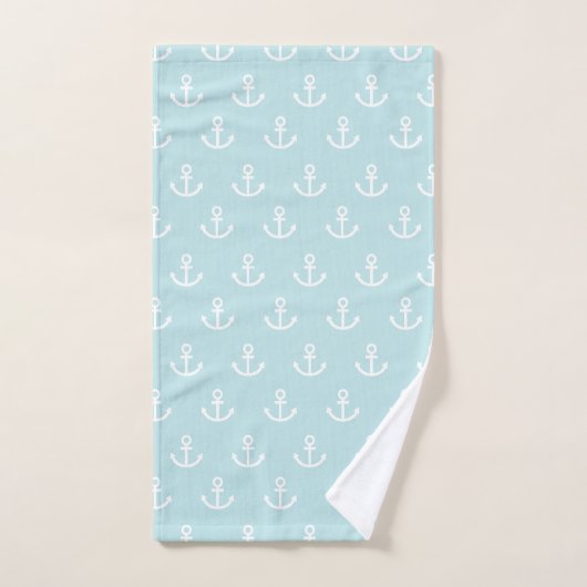 Pastel Blue en White Anchor Pattern Bad Handdoek (Handdoek)