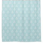 Pastel Blue en White Anchor Pattern Douchegordijn (Voorkant)