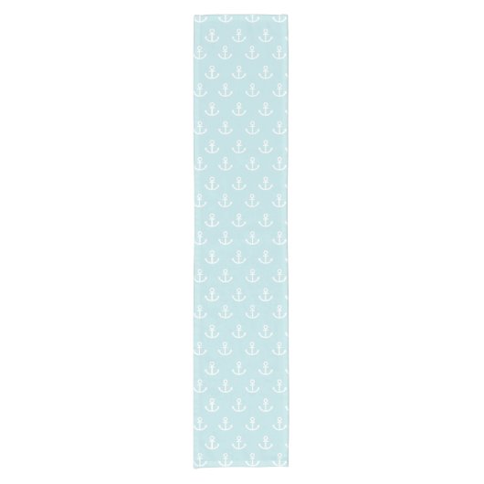 Pastel Blue en White Anchor Pattern Korte Tafelloper (Voorkant)