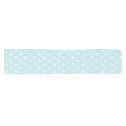 Pastel Blue en White Anchor Pattern Korte Tafelloper (Horizontaal)