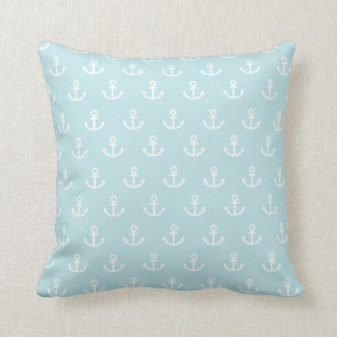 Pastel Blue en White Anchor Pattern Kussen