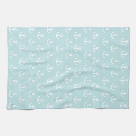 Pastel Blue en White Anchor Pattern Theedoek (Horizontaal)