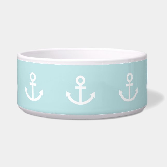 Pastel Blue en White Anchor Pattern Voerbakje (Voorkant)