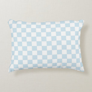 Pastel Blue en White Checkerboard Decoratief Kussen