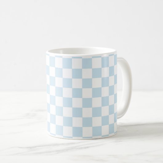 Pastel Blue en White Checkerboard Koffiemok (Voorkant rechts)