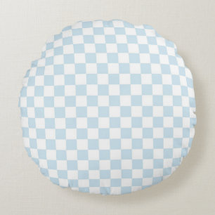 Pastel Blue en White Checkerboard Rond Kussen